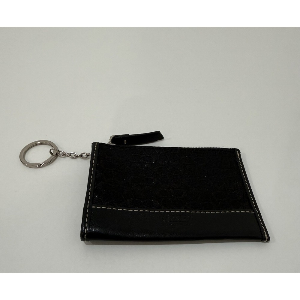 Coach Canvas & Leather Mini ID Case W/Keychain Card Holder